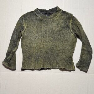AVANTI TOI Women's Olive Green Distressed Crewneck Sweater Alpaca Wool Blend XS
